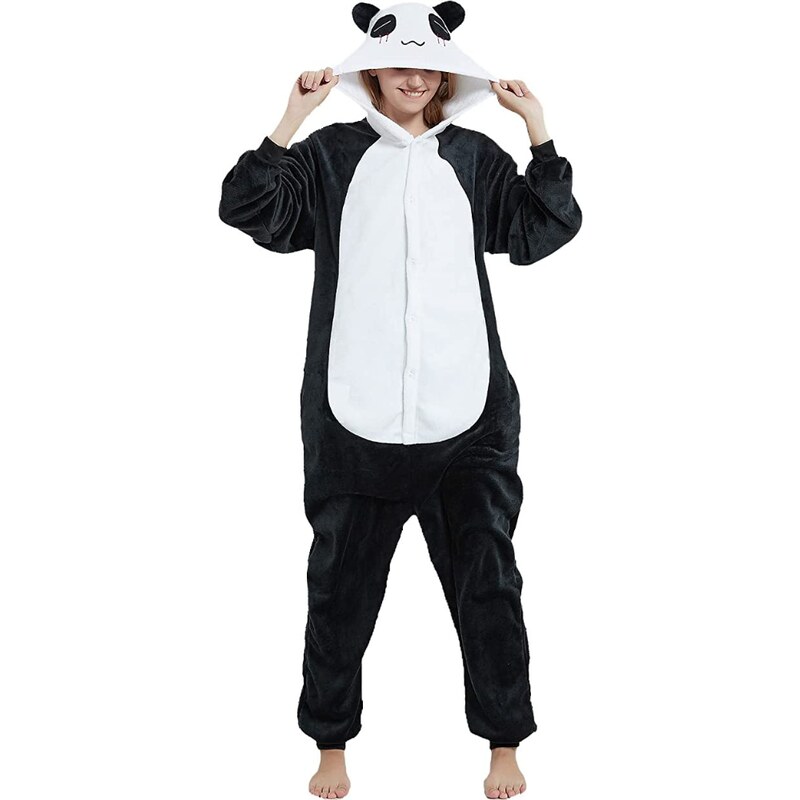 EKW Unisex zvířecí Kigurumi overal Panda bílá, černá L