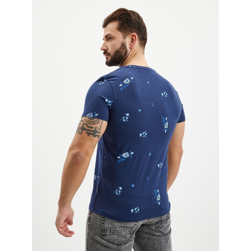 Tmavě modré pánské vzorované tričko Blend - Pánské