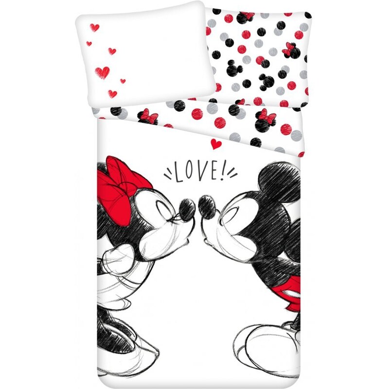 Jerry Fabrics Bavlněné ložní povlečení Zamilovaní Minnie & Mickey Mouse - Disney - 100% bavlna - 70 x 90 cm + 140 x 200 cm