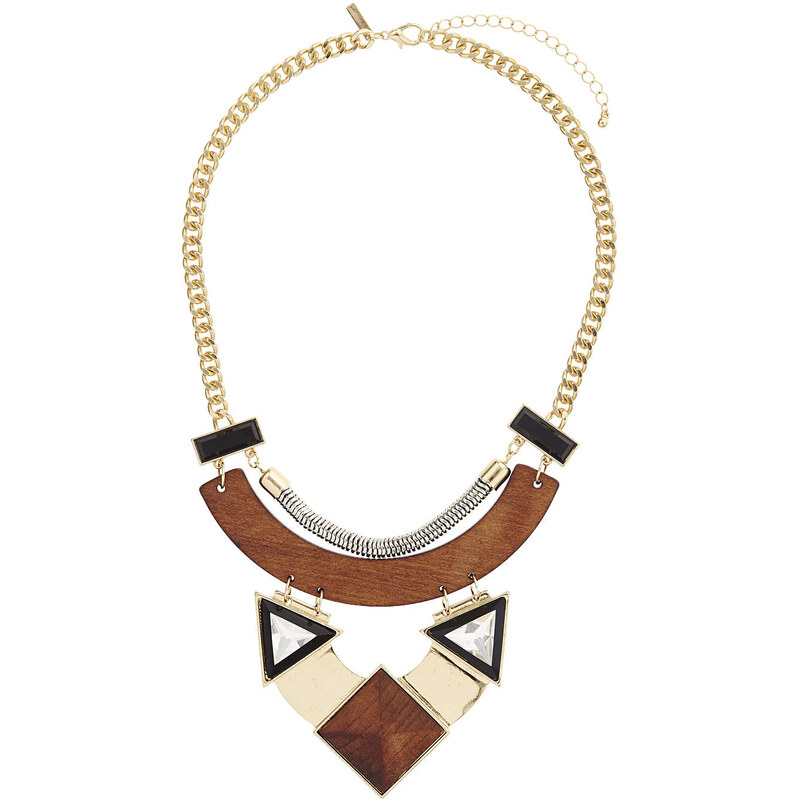 Topshop Triangle Crystal Stone Wooden Collar