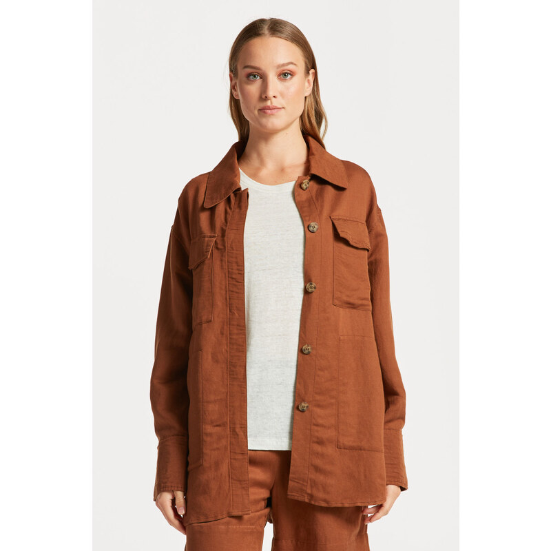 KOŠILE GANT LINEN VISCOSE SHIRT JACKET hnědá S