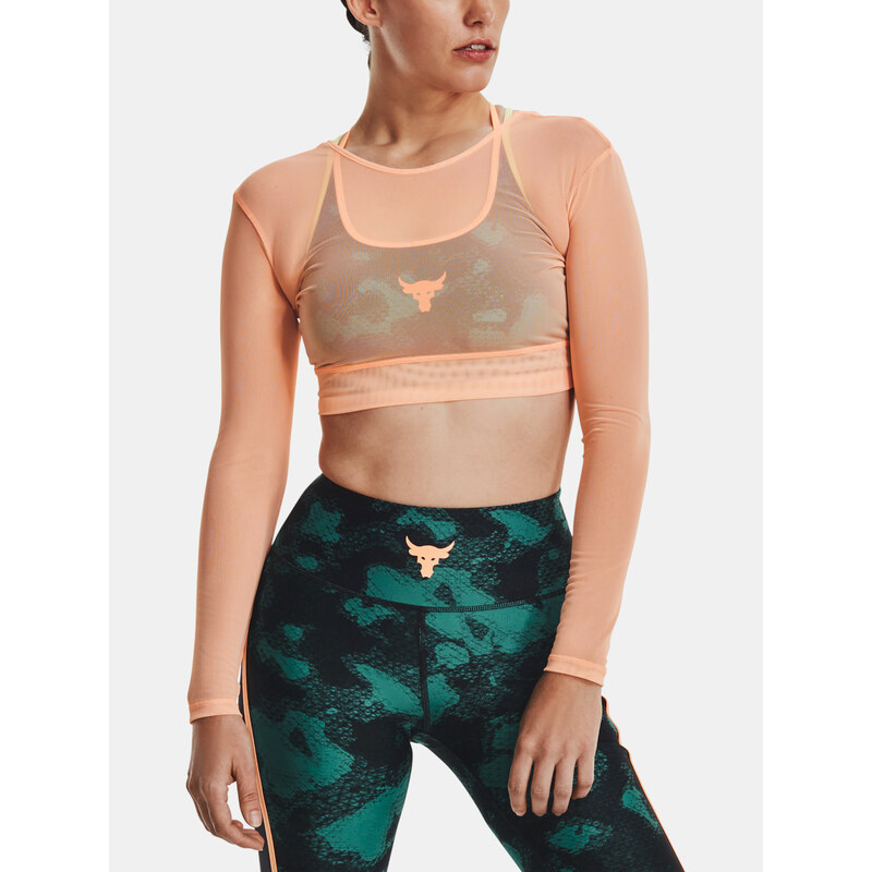 Meruňkový dámský sportovní crop top Under Armour Project Rock Sheer 115627040