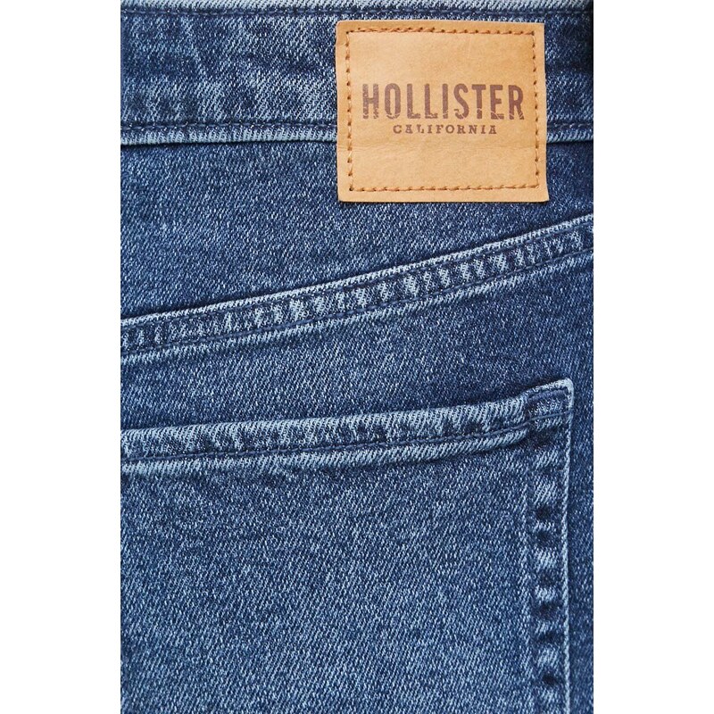 Džínové šortky Hollister Co. dámské, tmavomodrá barva, hladké, high waist