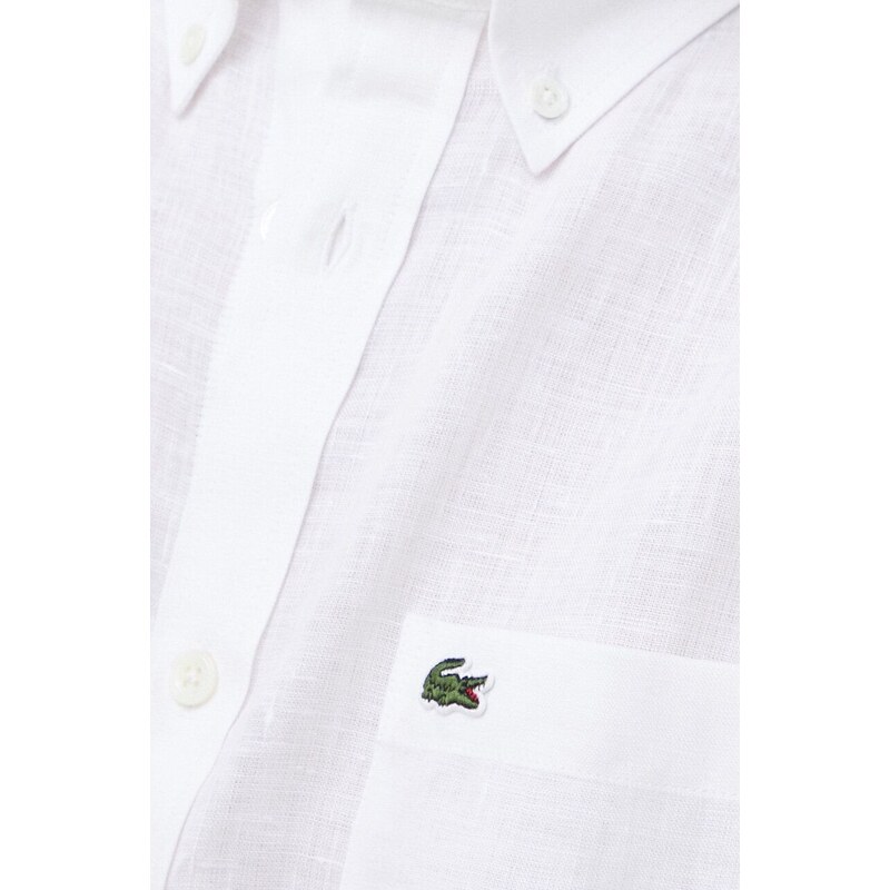 Plátěná košile Lacoste bílá barva, regular, s límečkem button-down