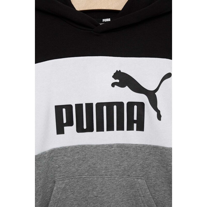 Dětská mikina Puma ESS Colorblock Hoodie TR B černá barva, s kapucí, vzorovaná