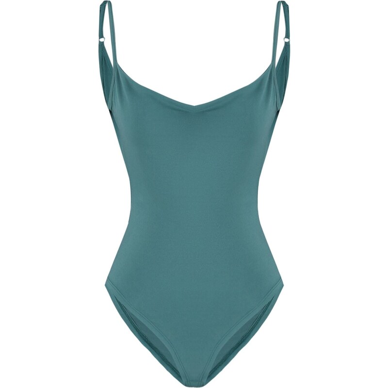 Trendyol Dark Mint Polka Dot Collar Straps, Flexible Knitted Bodysuit