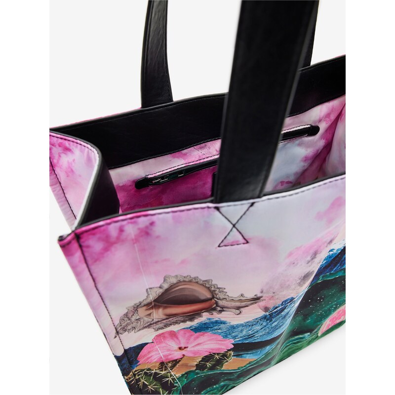 Zeleno-růžový dámský vzorovaný shopper Desigual Paisaje Surreal - Dámské