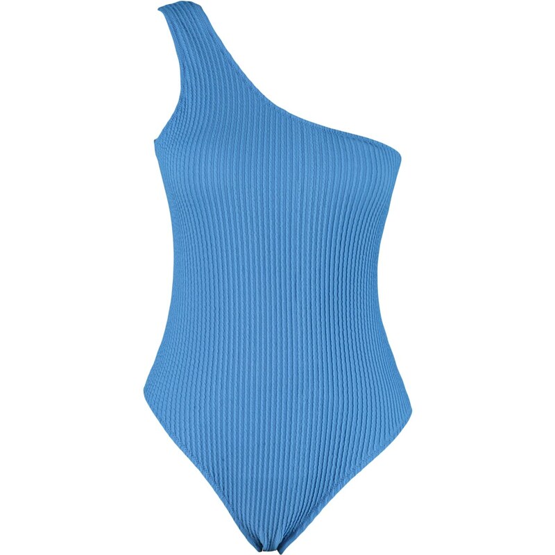 Trendyol modré texturované plavky na jedno rameno s pravidelnými nohavicemi