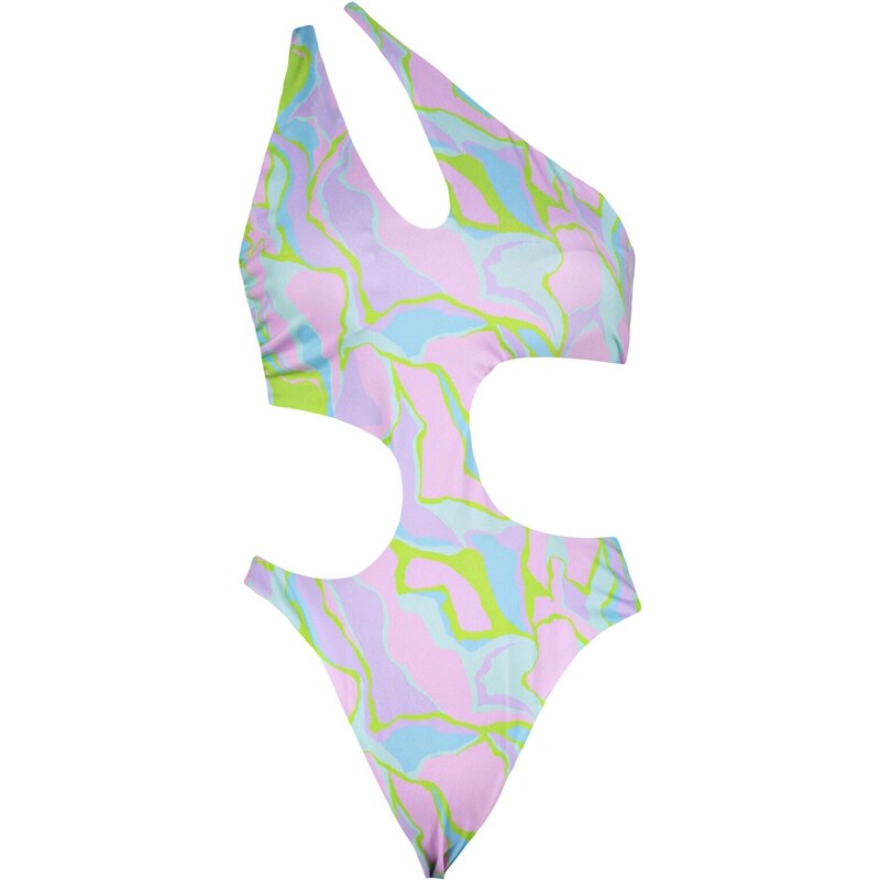 Trendyol Abstraktní vzor Plavky na jedno rameno s vykrojeným/okénkem Regular Leg
