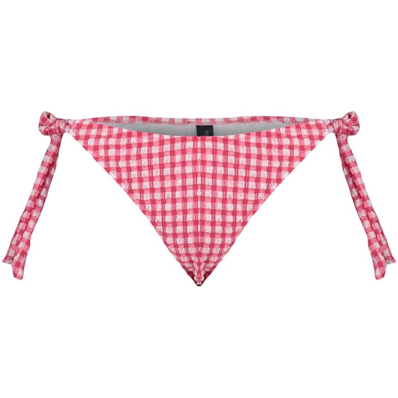 Trendyol Red Gingham Texturovaný Tie-Up Pravidelné Kalhoty Na Nohavici