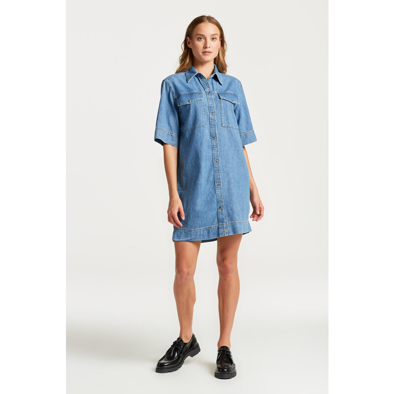 ŠATY GANT REG SS DENIM SHIRT DRESS modrá 36