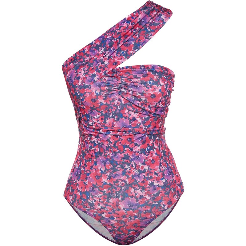 Trendyol Pink Patterned Asymmetric Collar Detailed Fitted/Situated Flexible Snaps Knitted Bodysuit