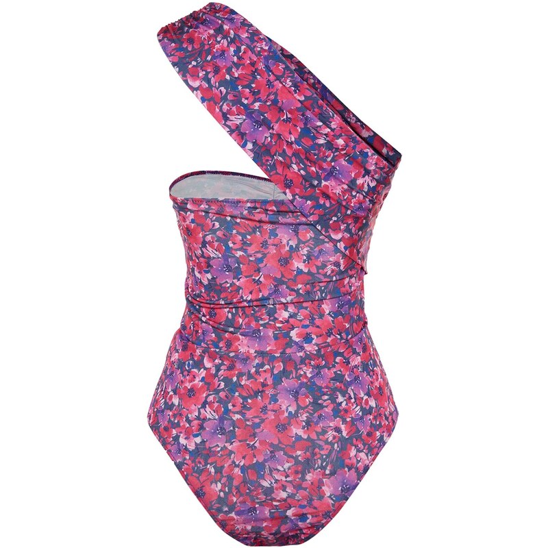 Trendyol Pink Patterned Asymmetric Collar Detailed Fitted/Situated Flexible Snaps Knitted Bodysuit