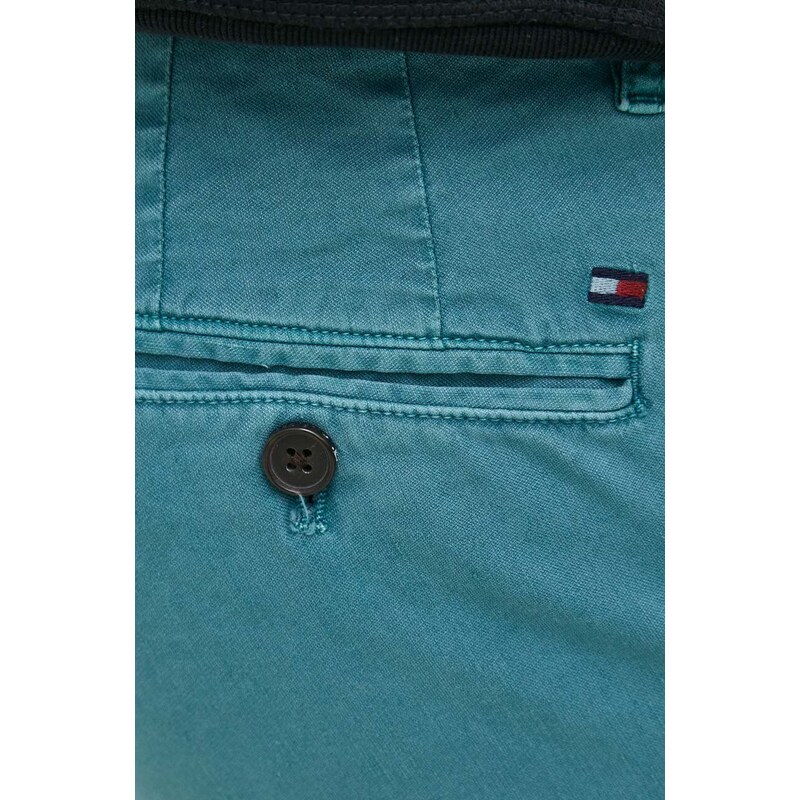 Kalhoty s příměsí lnu Tommy Hilfiger zelená barva, ve střihu chinos