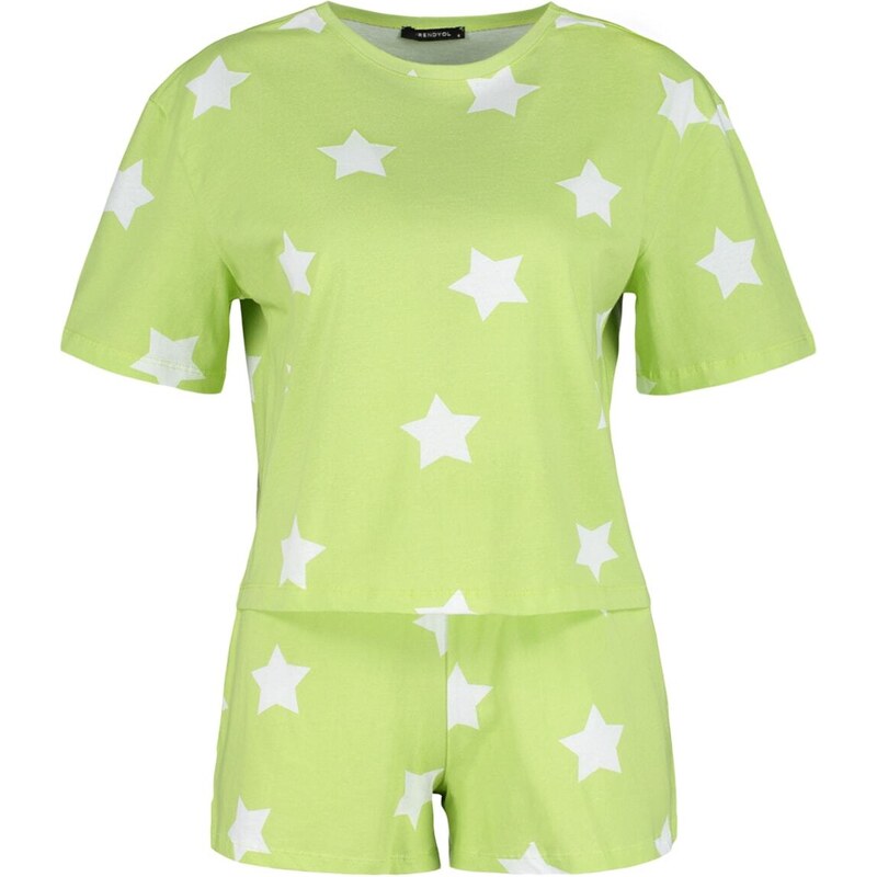 Trendyol Light Green 100% Cotton Star Patterned T-shirt-Shorts Knitted Pajamas Set