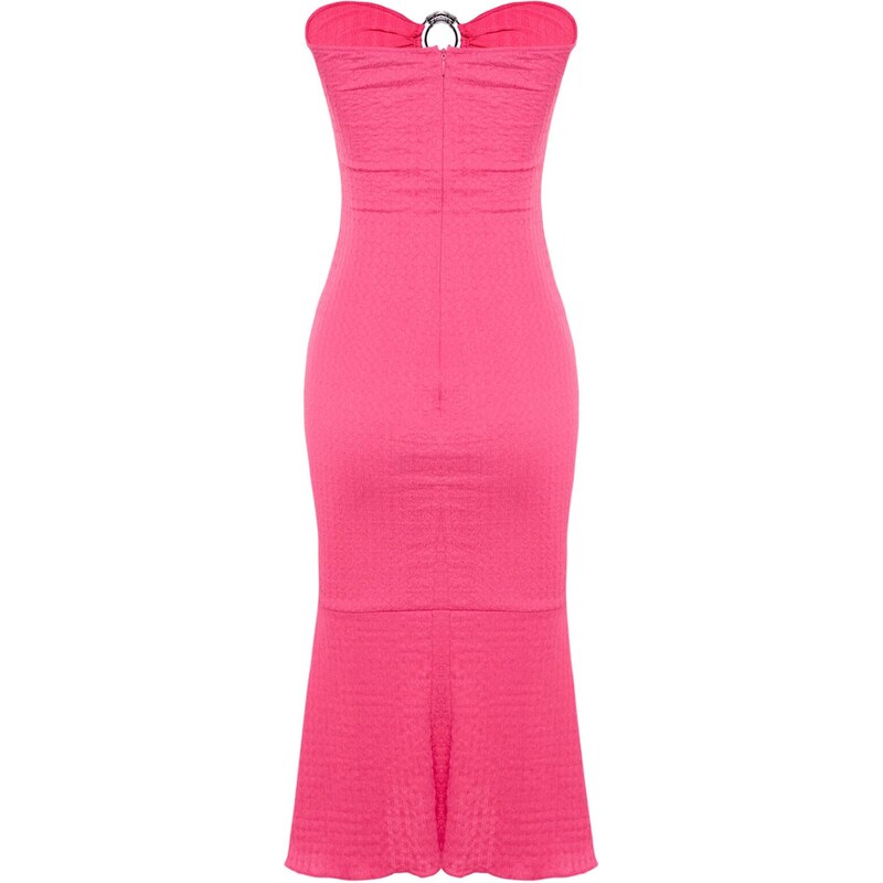 Trendyol Fuchsia Fitted Evening Dress with Knitted Texture