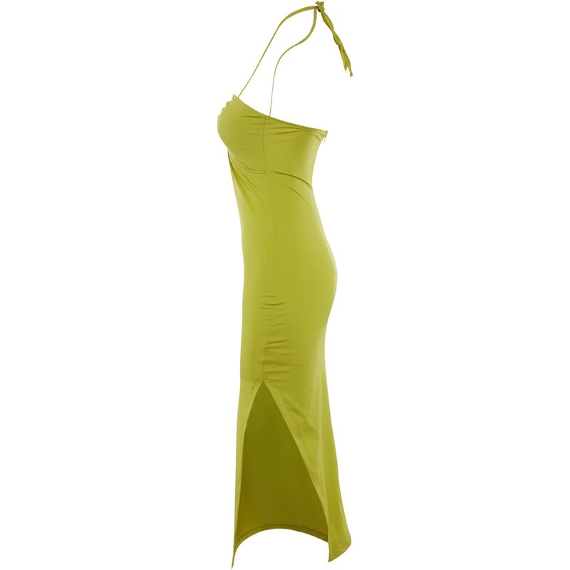 Trendyol Light Green Fitted Lined Elegant Evening Dress with Knitted Window/Cut Out Detail