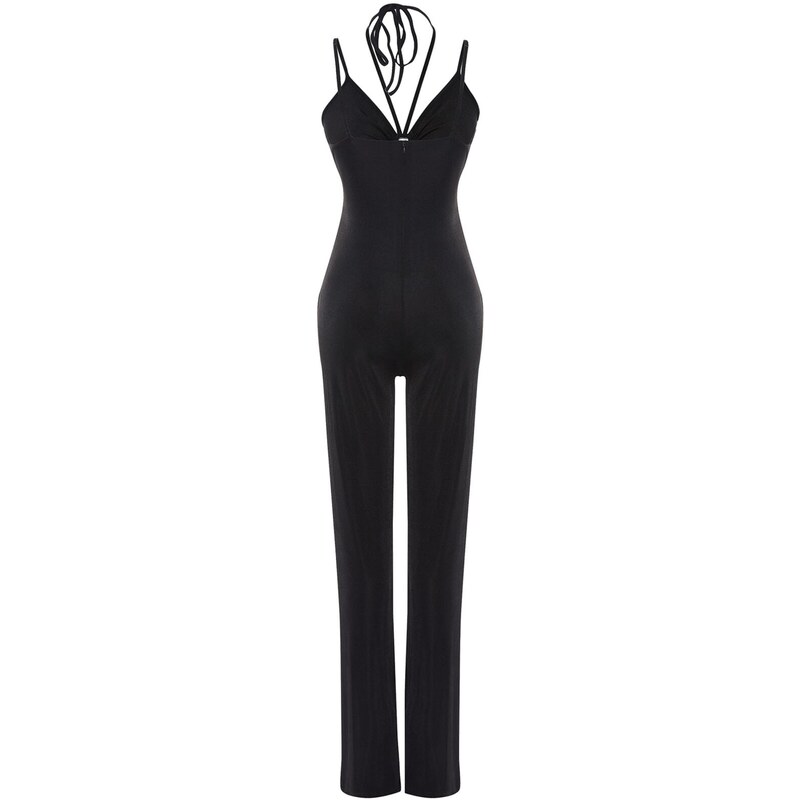 Trendyol Black Knitted Window/Cut Out Detail Shimmer Jumpsuit