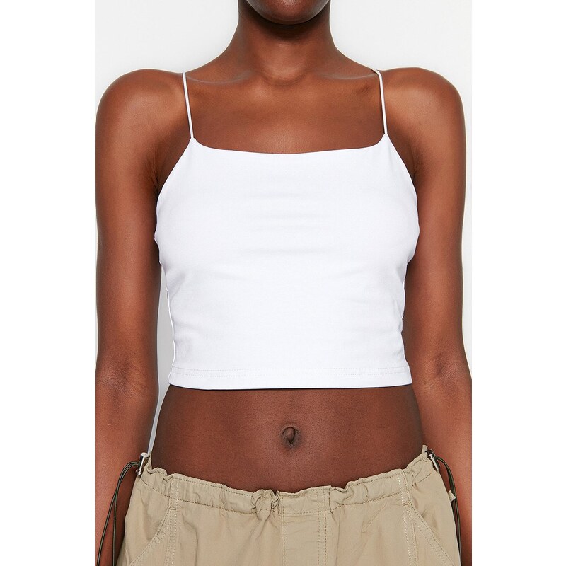 Trendyol Khaki-White 2-Pack Cotton Spaghetti Straps Crop, Stretchy Knit Undershirt