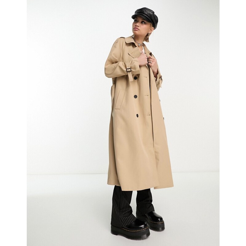 ONLY double breasted trench coat in camel-Neutral