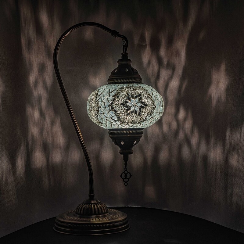 Krásy Orientu Orientální skleněná mozaiková stolní lampa Leyla - Swan - ø skla 16 cm