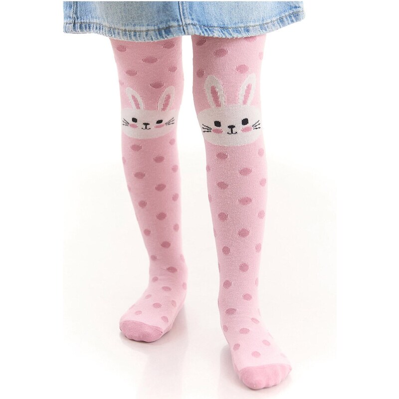 Denokids Bunny Girl Polka Dot Thick Pink Pantyhose.