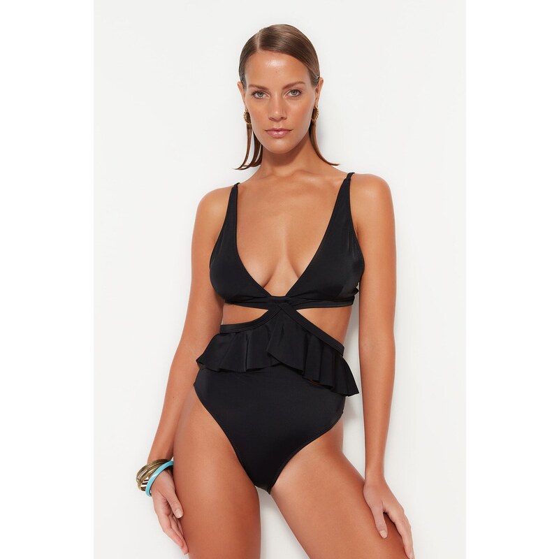 Trendyol Černá V-Neck Alternativní Oblečení Pravidelné Nohy Plavky 107057676