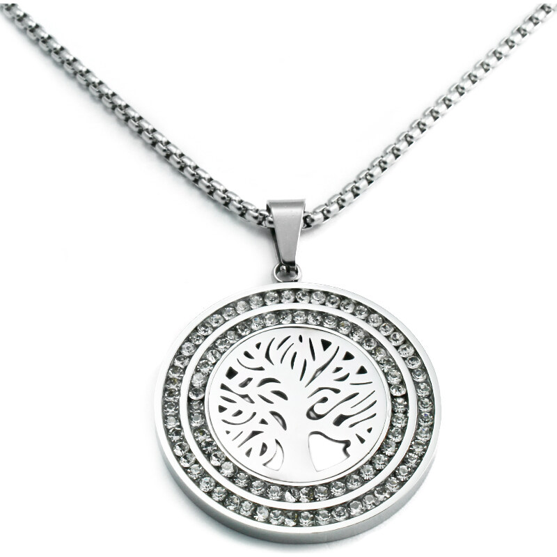 BM Jewellery Dámský náhrdelník 3,4 cm strom života se zirkony z chirurgické oceli S113226090