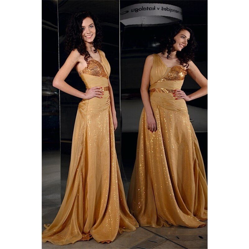 Marizu fashion zlaté třpytivé plesové, společenské maturitní šaty