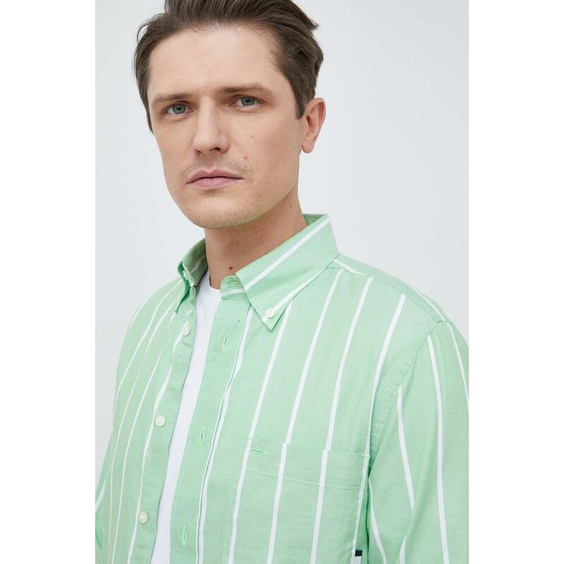Košile Tommy Hilfiger zelená barva, regular, s límečkem button-down