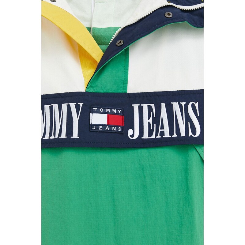 Bunda Tommy Jeans pánská, zelená barva, přechodná, oversize