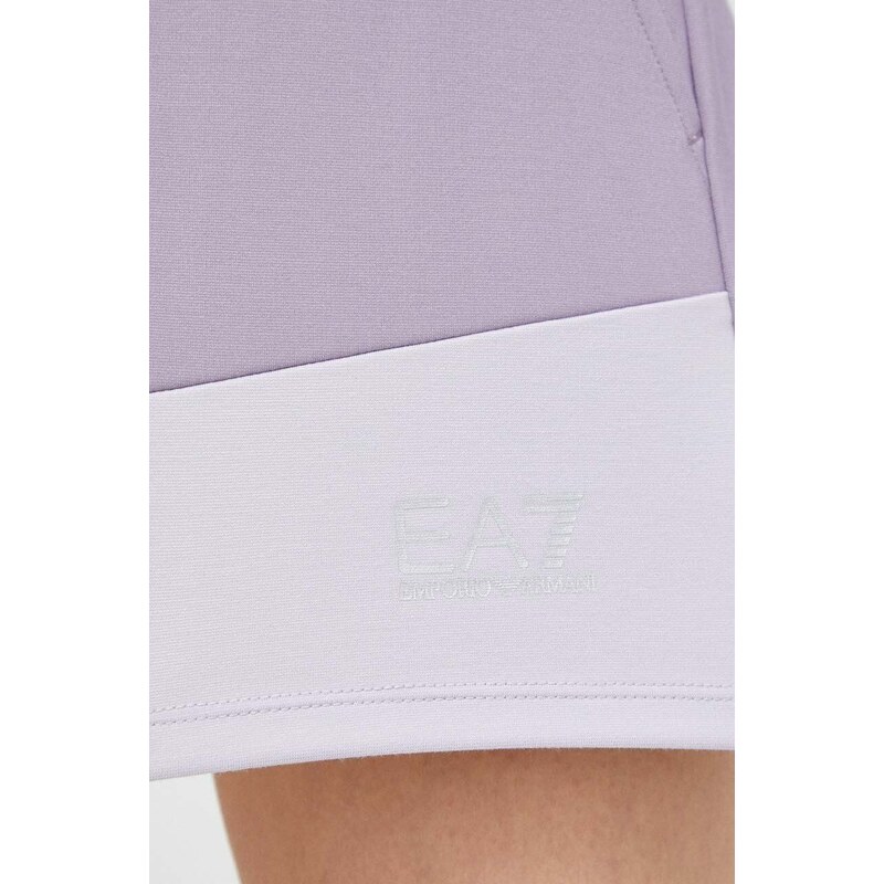 Kraťasy EA7 Emporio Armani dámské, fialová barva, s potiskem, medium waist
