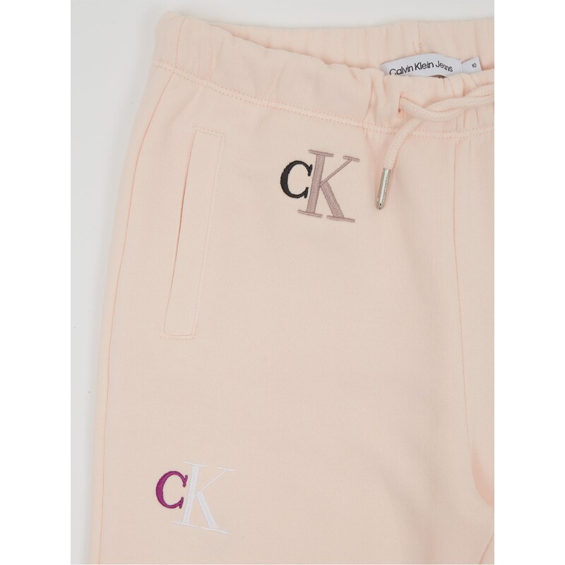 Světle růžové holčičí vzorované tepláky Calvin Klein Jeans - Holky