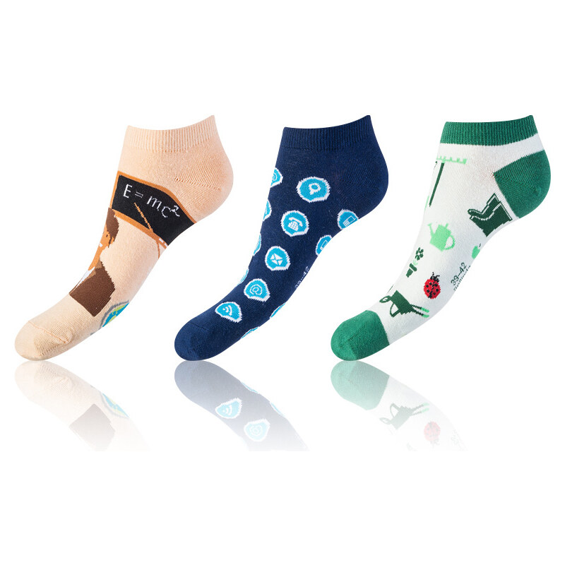 Bellinda CRAZY IN-SHOE SOCKS 3x - Modern color low crazy socks unisex - dark blue - dark green - light brown