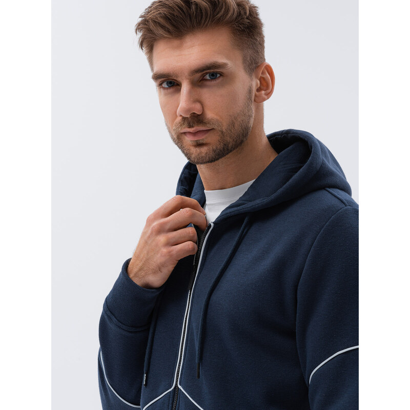 Ombre Clothing Pánská mikina na zip s kapucí - námořnická modrá V3 B1421