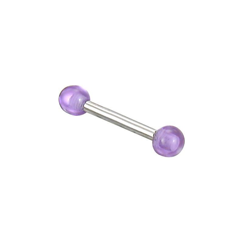 Piercing s fialovými kuličkami na koncích