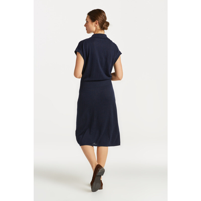 ŠATY GANT LINEN-BLEND COLLAR DRESS modrá XS