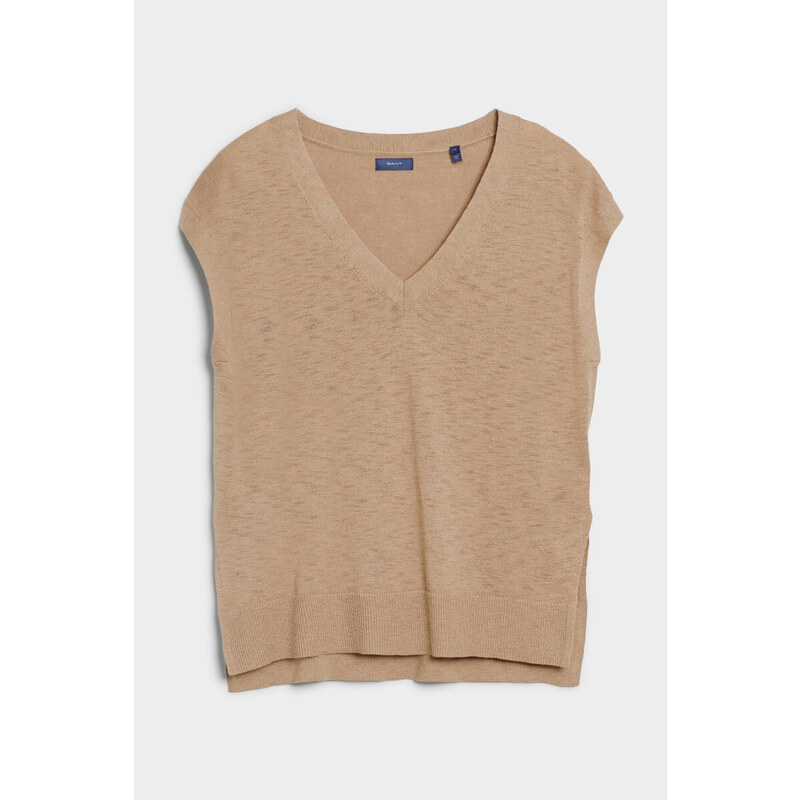 VESTA GANT LINEN-BLEND V-NECK VEST hnědá S