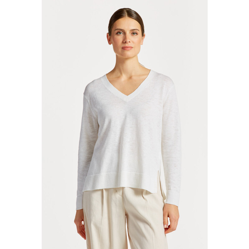 SVETR GANT LINEN-BLEND V-NECK bílá L