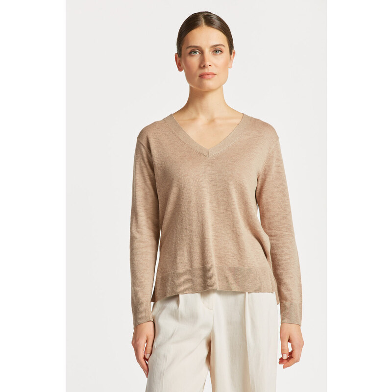 SVETR GANT LINEN-BLEND V-NECK hnědá S