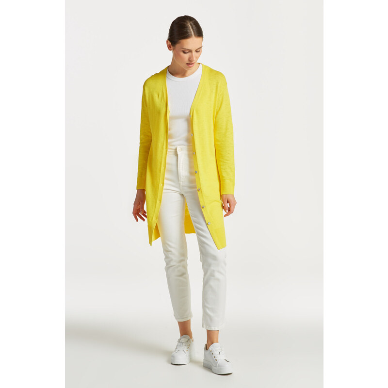 SVETR GANT LINEN-BLEND LONG V-NECK CARDIGAN žlutá XS