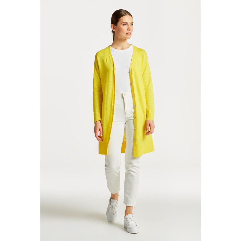 SVETR GANT LINEN-BLEND LONG V-NECK CARDIGAN žlutá XS