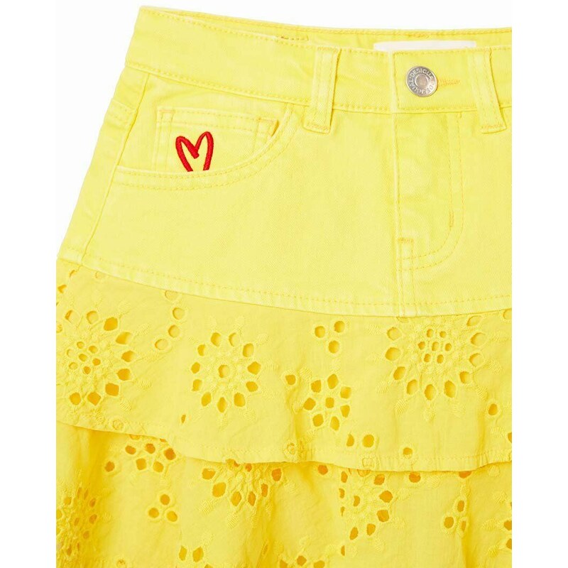 Dětská sukně Desigual žlutá barva, mini, áčková