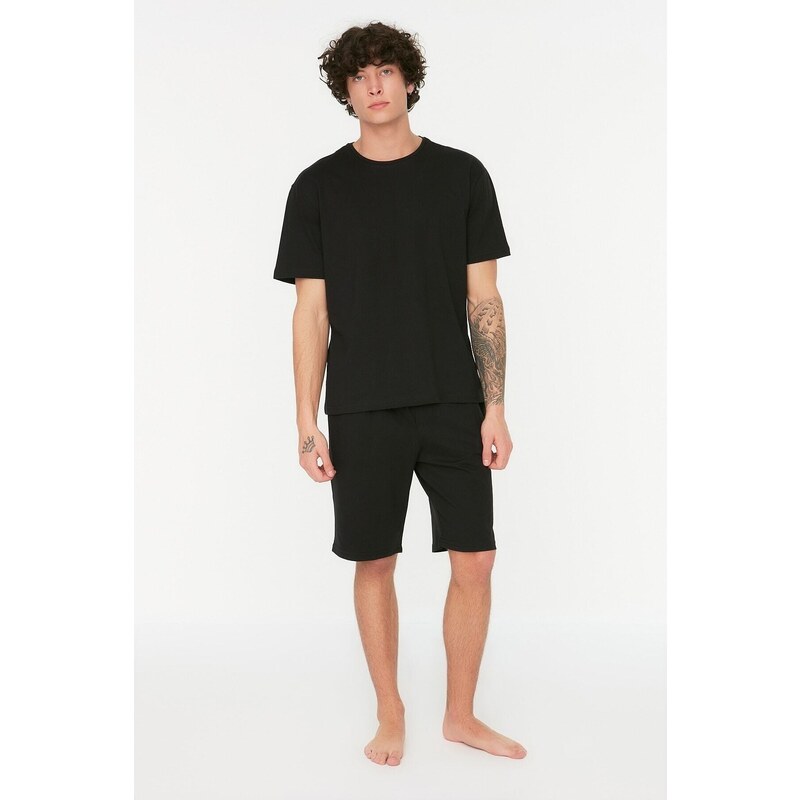 Trendyol Black Knitted Shorts Pajamas Set