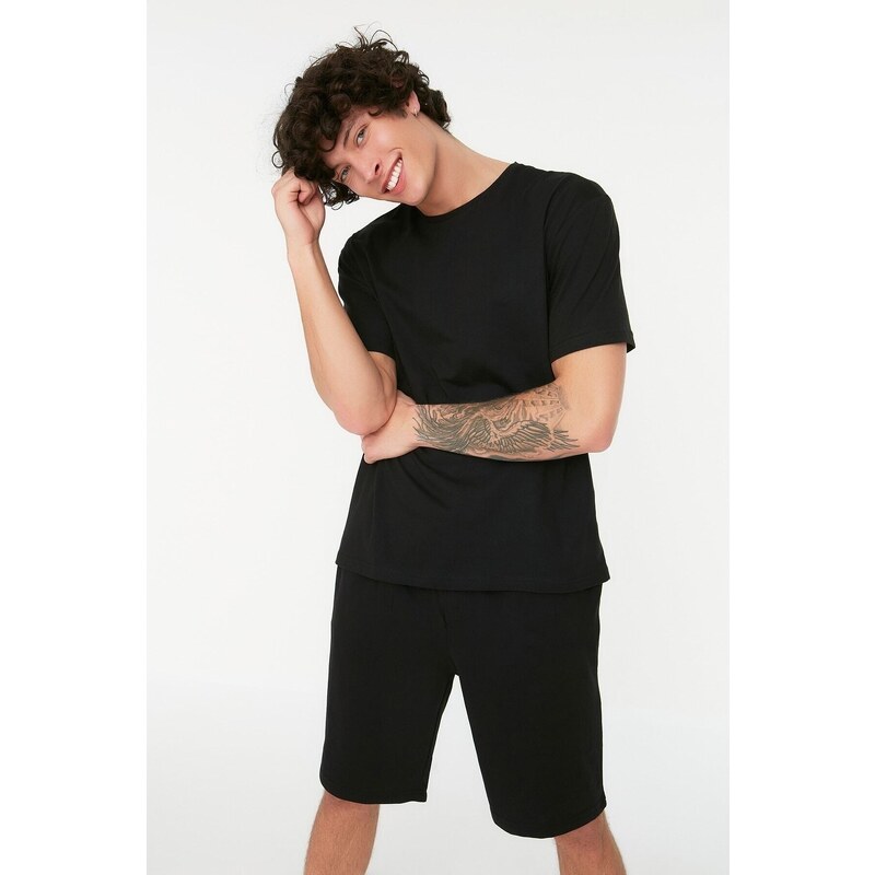 Trendyol Black Knitted Shorts Pajamas Set