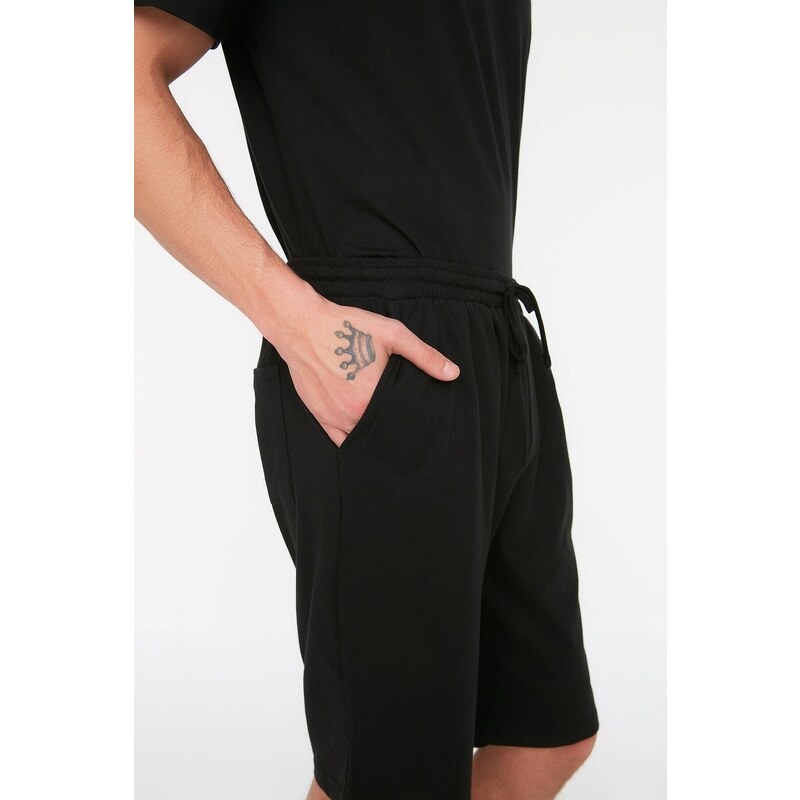 Trendyol Black Knitted Shorts Pajamas Set