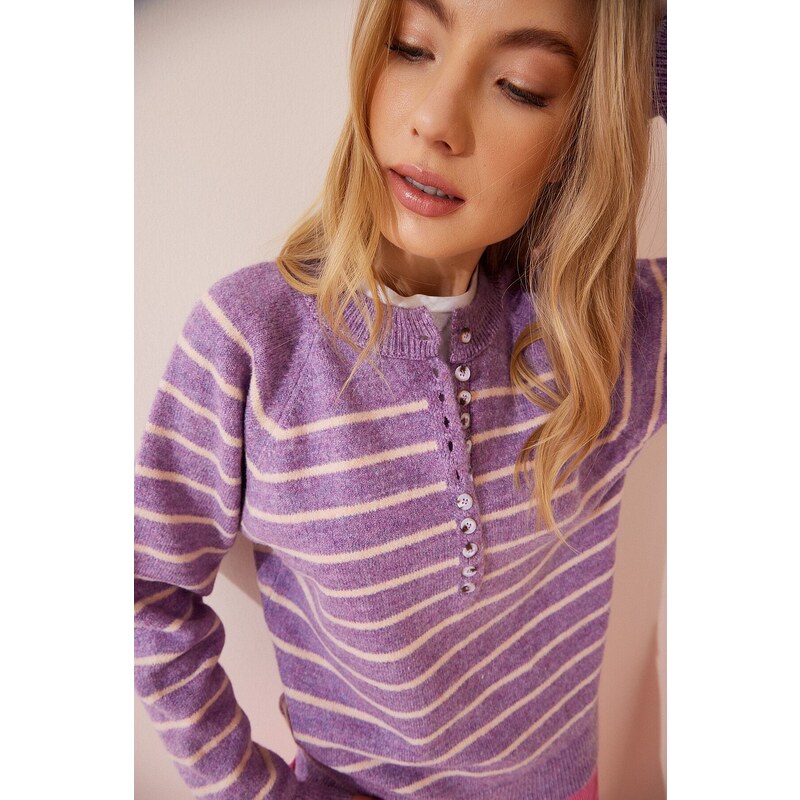 Happiness İstanbul Women's Lilac Buttoned Collar Knitwear Sweater