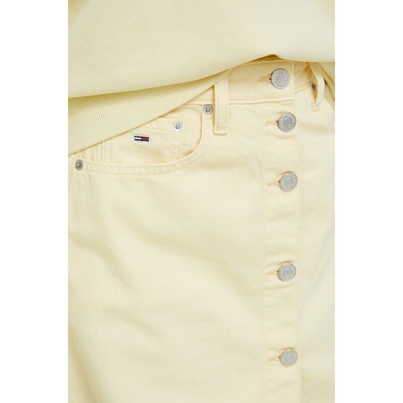 Džínová sukně Tommy Jeans žlutá barva, mini, áčková