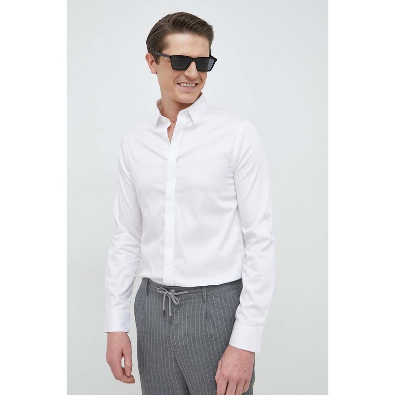 Košile Armani Exchange pánská, bílá barva, slim, s klasickým límcem, 8NZCBD ZN10Z NOS