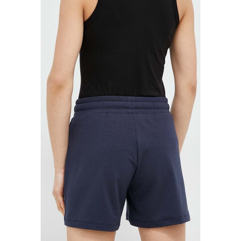 Kraťasy EA7 Emporio Armani dámské, tmavomodrá barva, hladké, medium waist